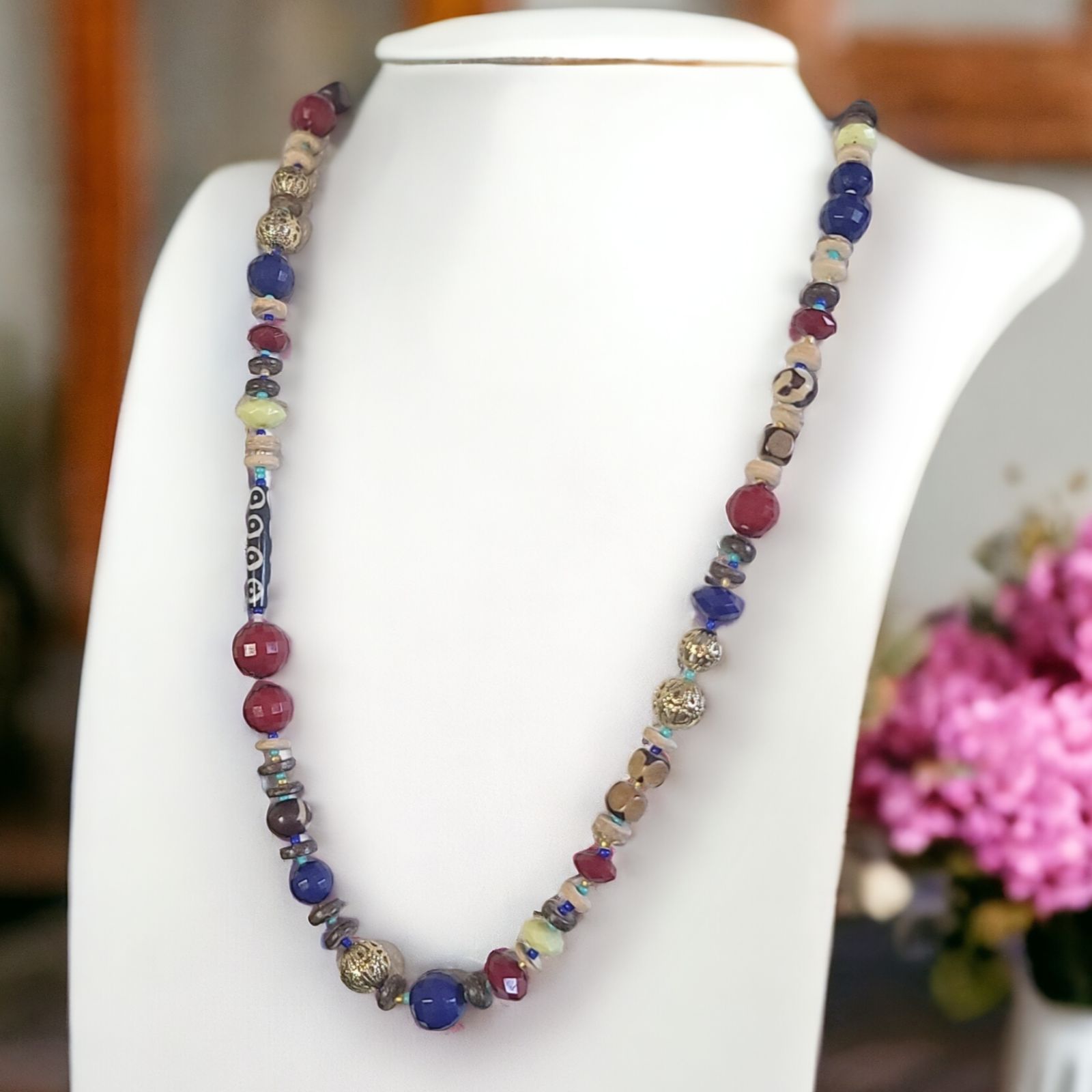 Rj Graziano Vintage Necklace Multicolor Faceted Acrylic Gold Tone Chain 36
